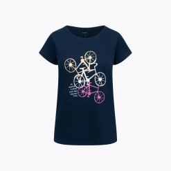 Damski T-shirt z krótkim rękawem granatowy z motywem rowerowym