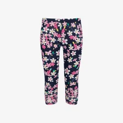 Legginsy 3/4 dla dziewczynki, z flamingami 9-13 lat, Ciemnogranatowy
