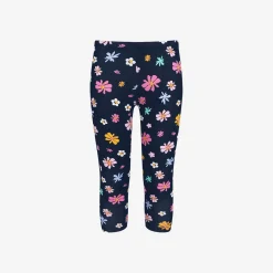 Legginsy 3/4 dla dziewczynki, z kwiatkami, granatowe 3-8 lat