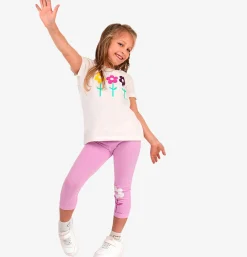 Legginsy 3/4 dla dziewczynki, z kwiatkiem, różowe 3-8 lat