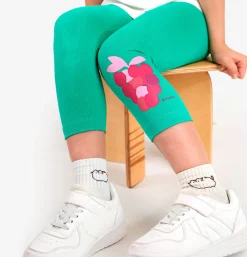 Legginsy 3/4 dla dziewczynki, z maliną, zielone 3-8 lat