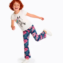Legginsy flare dla dziewczynki 3-8 lat, niebieskie "kwiaty"