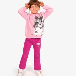 Legginsy flare dla dziewczynki, z baletnicą, różowe 3-8 lat