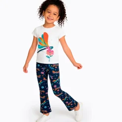 Legginsy flare dla dziewczynki, z ważkami, granatowe 3-8 lat