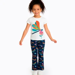 Legginsy flare dla dziewczynki, z ważkami, granatowe 3-8 lat