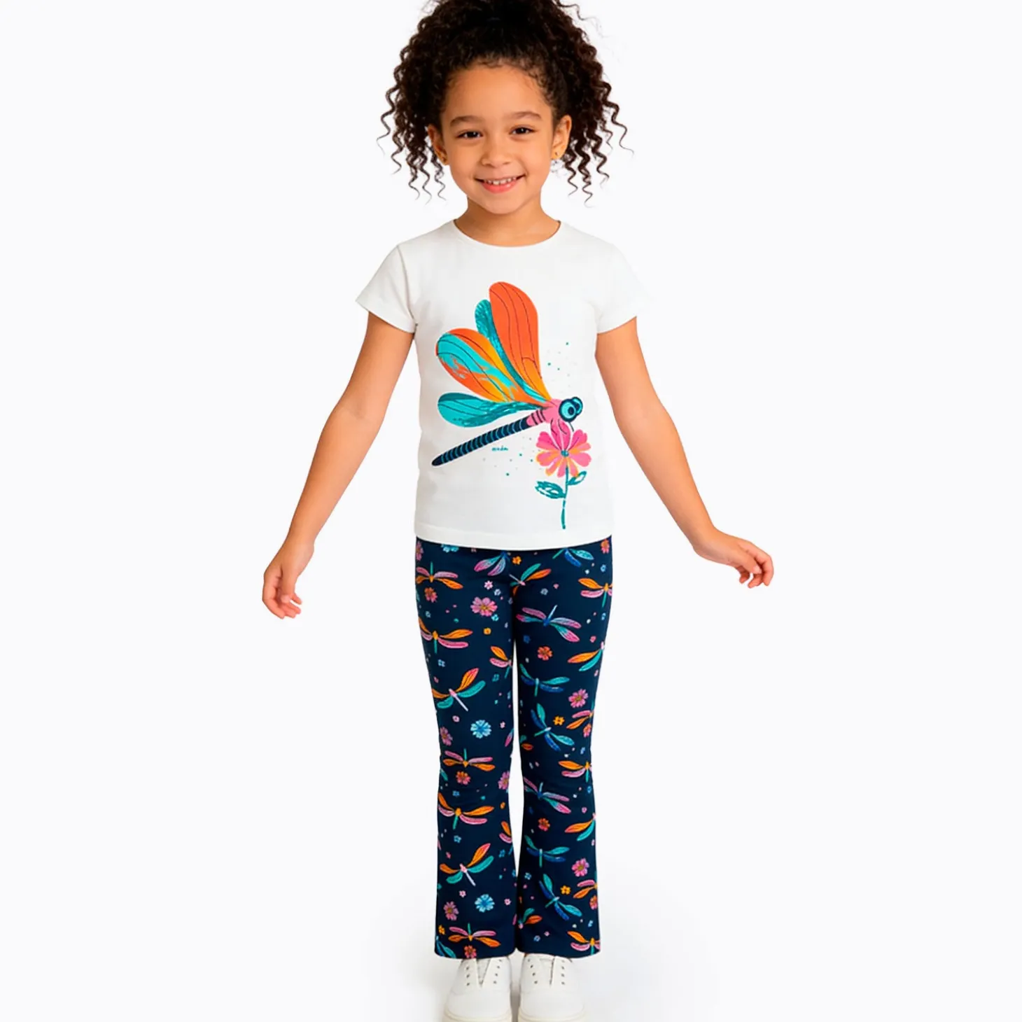 Legginsy flare dla dziewczynki, z ważkami, granatowe 3-8 lat