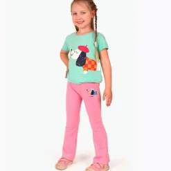 Legginsy flare dla dziewczynki, z francuskim pieskiem, różowe 3-8 lat
