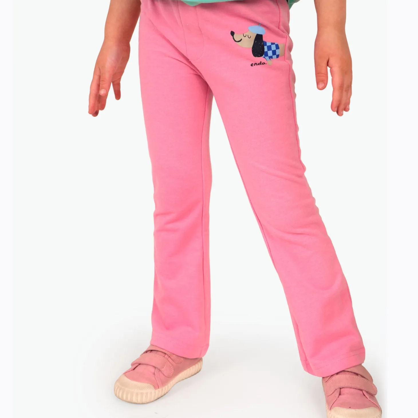 Legginsy flare dla dziewczynki, z francuskim pieskiem, różowe 3-8 lat
