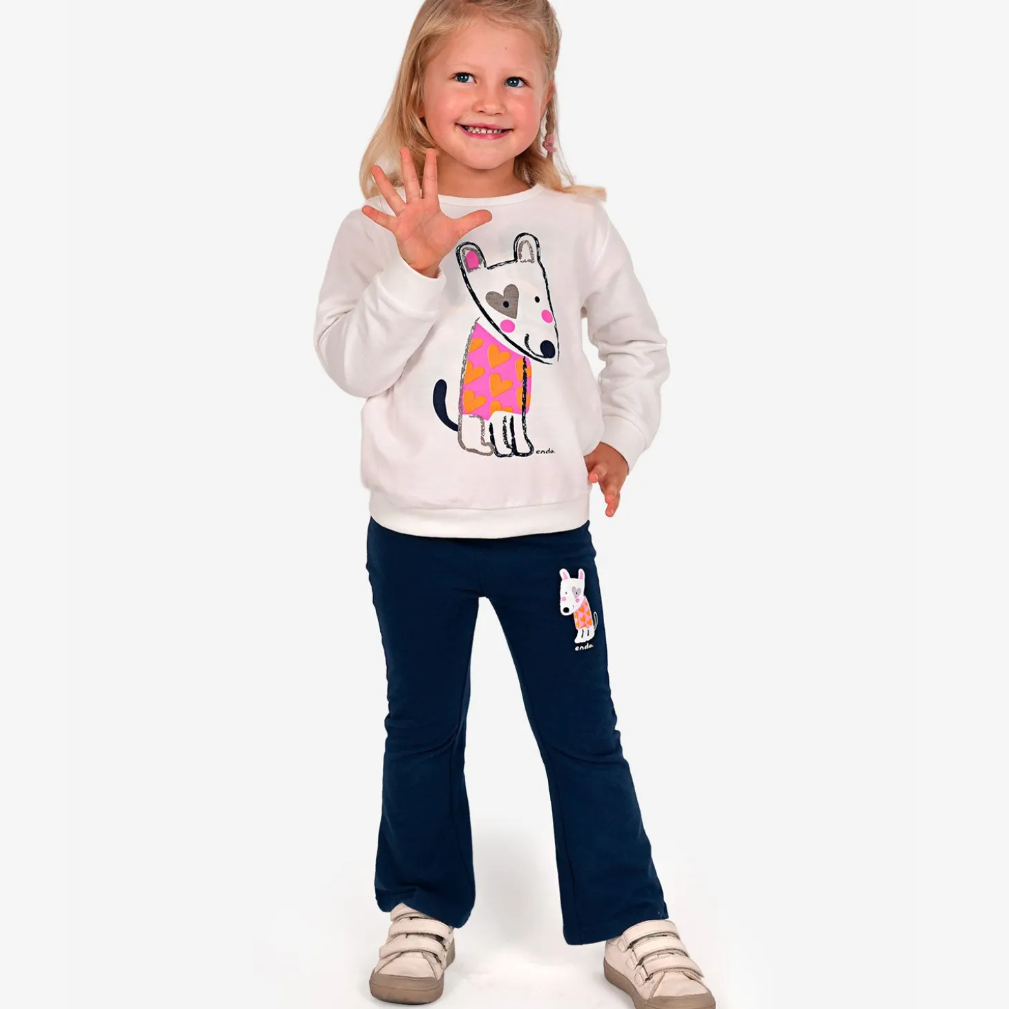 Legginsy flare dla dziewczynki, z pieskiem, granatowe 3-8 lat