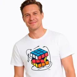 Męski T-shirt z krótkim rękawem biały z kostką rubika