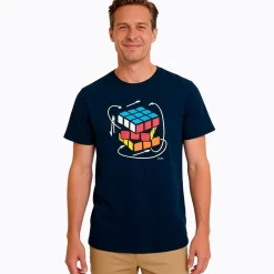 Męski T-shirt z krótkim rękawem granatowy z kostką rubika