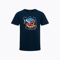 Męski T-shirt z krótkim rękawem granatowy z kostką rubika