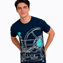 Męski T-shirt z krótkim rękawem granatowy z konstukcją mechaniczną