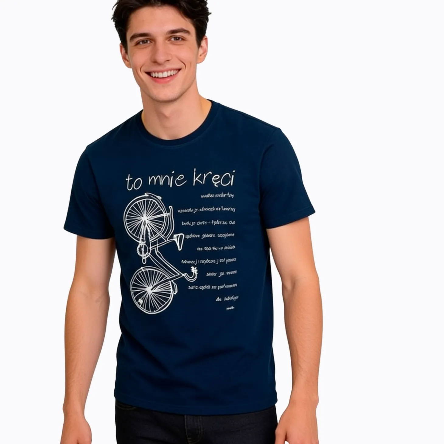 Męski T-shirt z krótkim rękawem granatowy "rower - to mnie kręci"