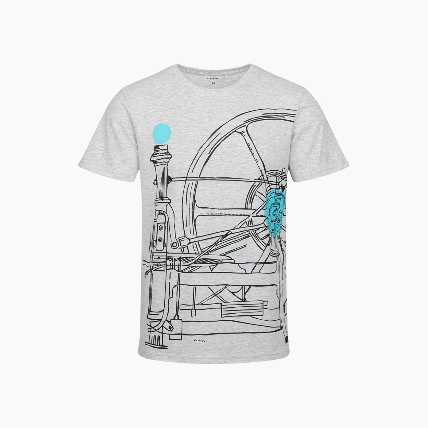 Męski T-shirt z krótkim rękawem jasnoszary z konstrukcją mechaniczną