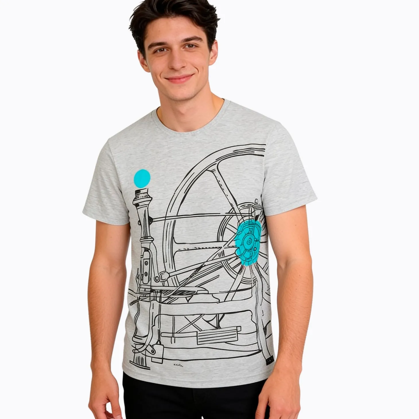 Męski T-shirt z krótkim rękawem jasnoszary z konstrukcją mechaniczną