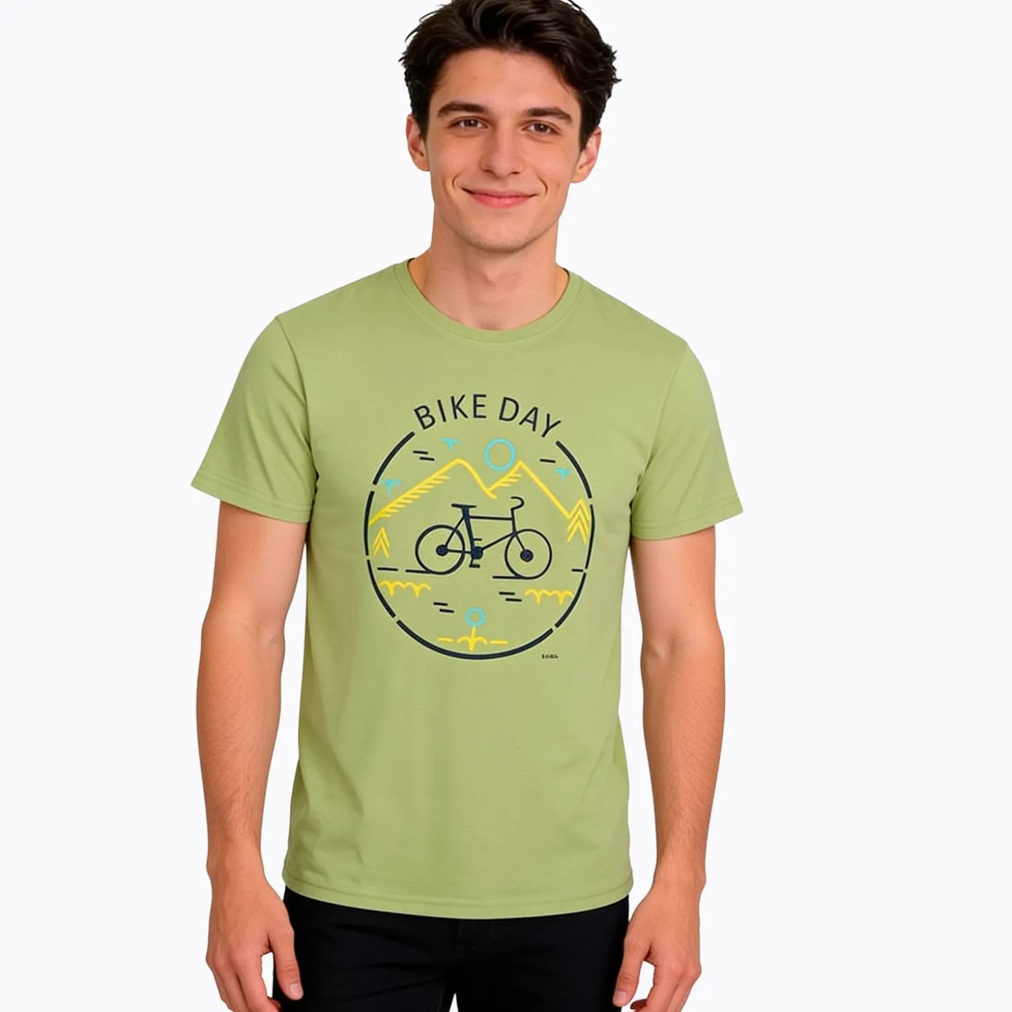 Męski T-shirt z krótkim rękawem seledynowy "bike day"