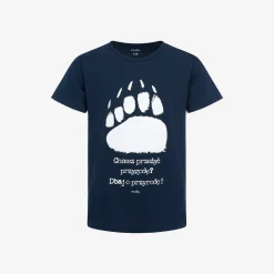 Męski t-shirt z krótkim rękawem, z łapą niedźwiedzia, granatowy