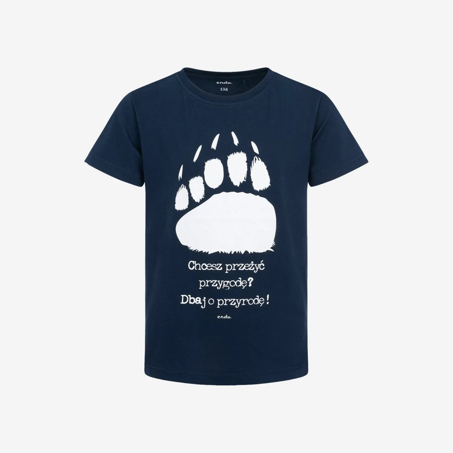 Męski t-shirt z krótkim rękawem, z łapą niedźwiedzia, granatowy