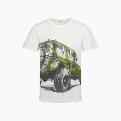 Męski t-shirt z krótkim rękawem, z autem terenowym, biały