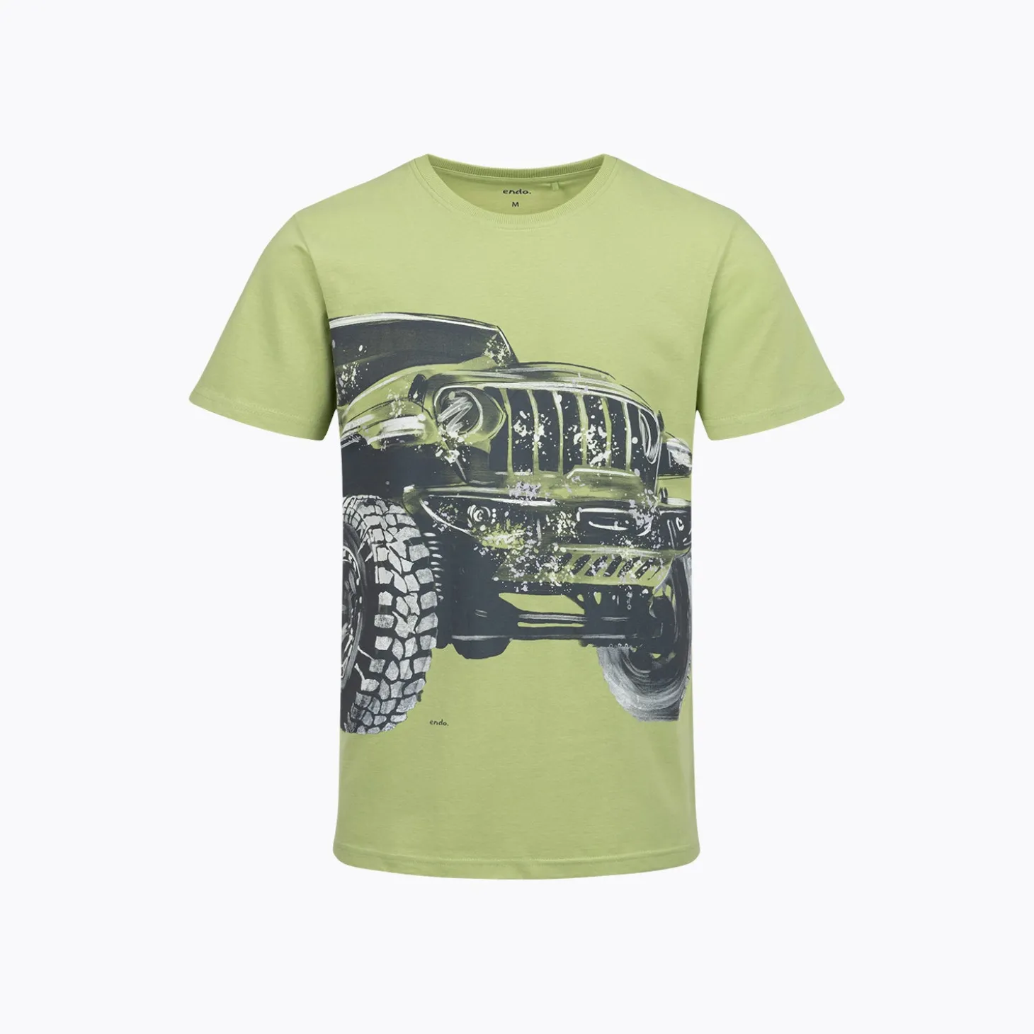 Męski t-shirt z krótkim rękawem, z autem terenowym, zielony