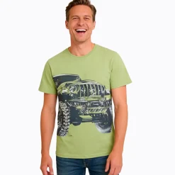 Męski t-shirt z krótkim rękawem, z autem terenowym, zielony