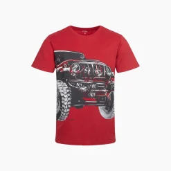Męski t-shirt z krótkim rękawem, z autem terenowym, czerwony