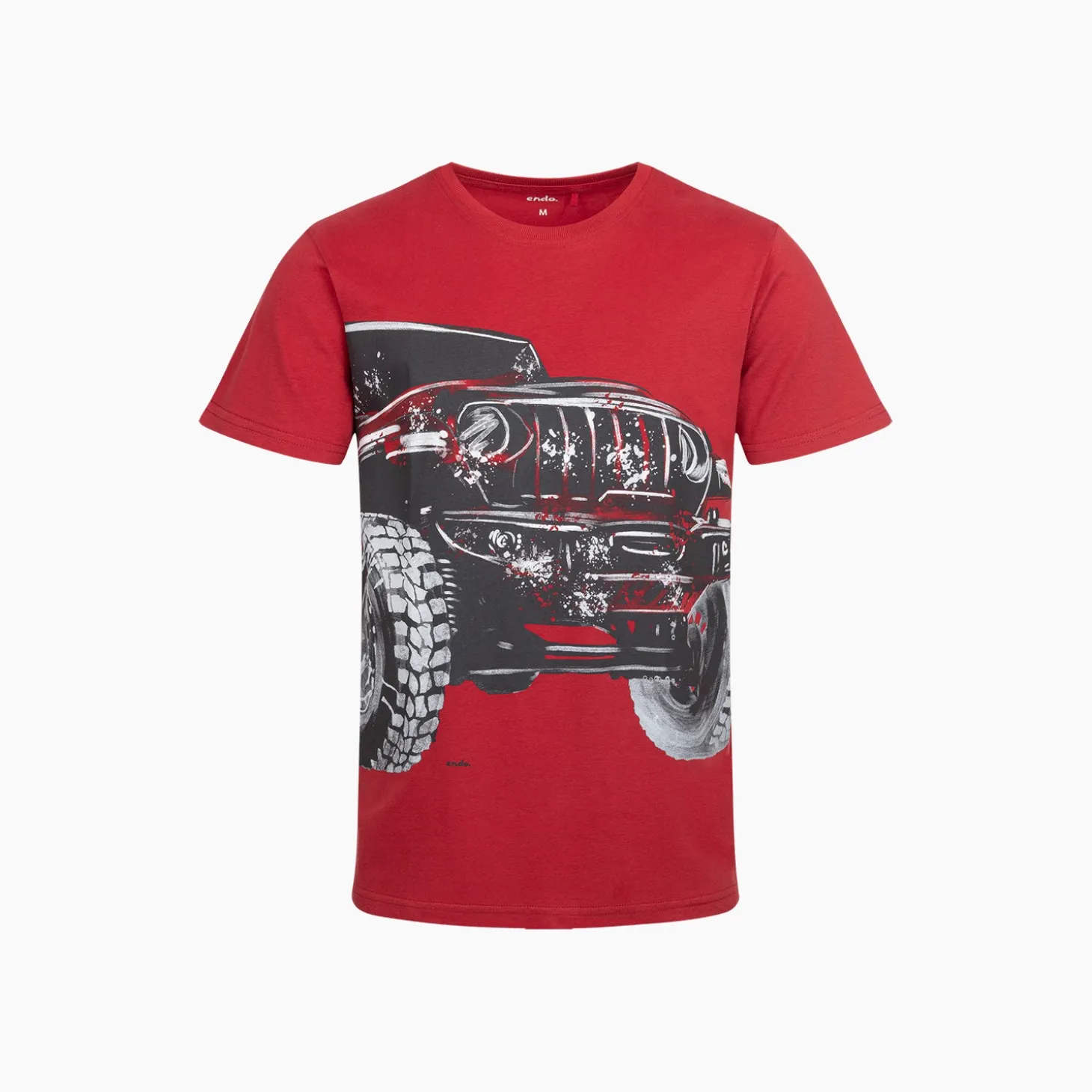 Męski t-shirt z krótkim rękawem, z autem terenowym, czerwony