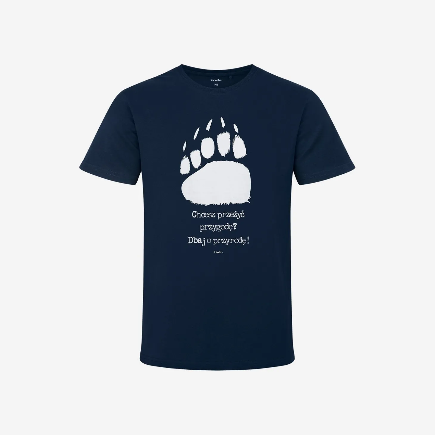 Męski t-shirt z krótkim rękawem, z łapą niedźwiedzia, granatowy