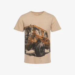 Męski t-shirt z krótkim rękawem, z autem offroad, beżowy