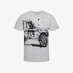 Męski t-shirt z krótkim rękawem, z autem terenowym, Szary