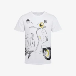 Męski t-shirt z krótkim rękawem, ze skuterem, biały