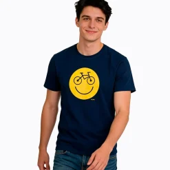 Męski t-shirt z krótkim rękawem, z emotikonem, granatowy
