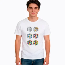 Męski t-shirt z krótkim rękawem, z kostkami Rubika, biały