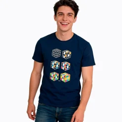 Męski t-shirt z krótkim rękawem, z kostkami Rubika, granatowy