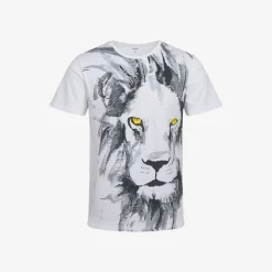 Męski t-shirt z krótkim rękawem, z lwem, szary