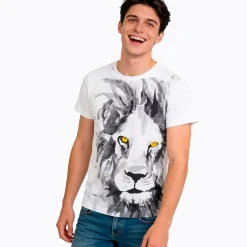 Męski t-shirt z krótkim rękawem, z lwem, szary