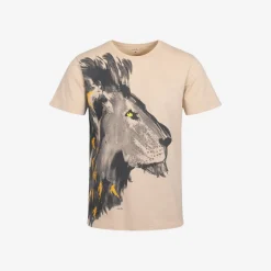 Męski t-shirt z krótkim rękawem, z lwem, Jasnobeżowy