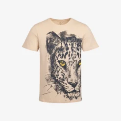 Męski t-shirt z krótkim rękawem, z lampartem, Jasnobeżowy