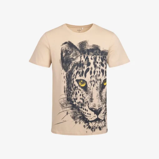 Męski t-shirt z krótkim rękawem, z lampartem, Jasnobeżowy