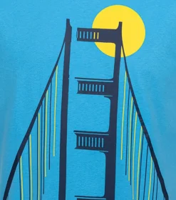 Męski t-shirt z krótkim rękawem, z motywem mostu, niebieski