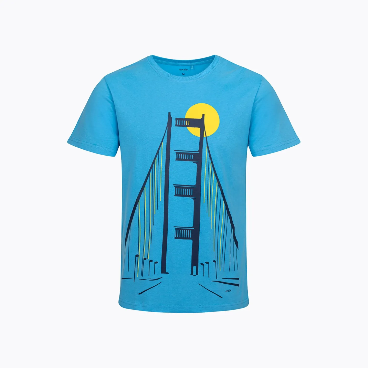 Męski t-shirt z krótkim rękawem, z motywem mostu, niebieski