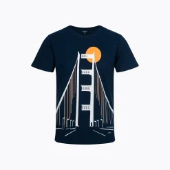 Męski t-shirt z krótkim rękawem, z motywem mostu, granatowy