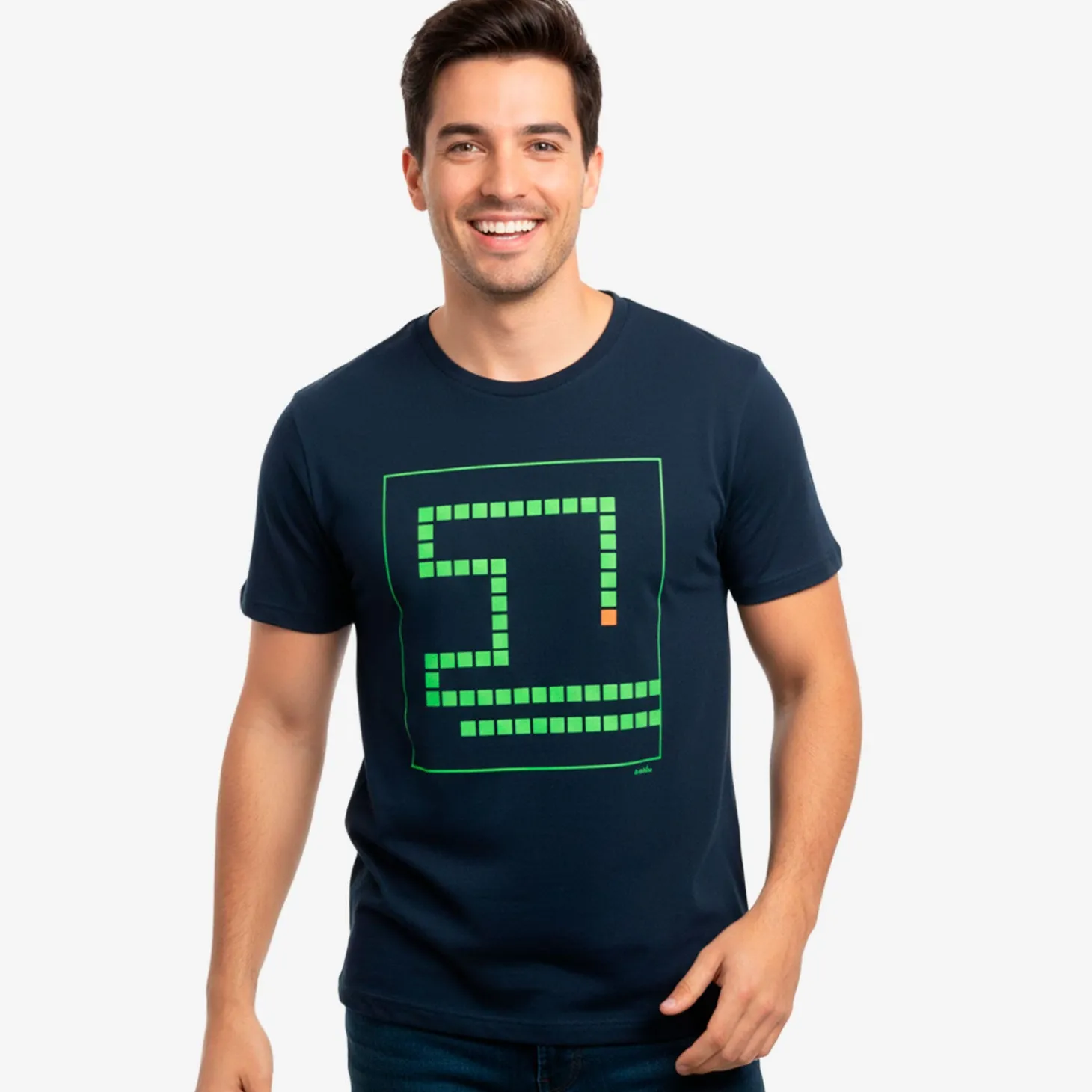 Męski t-shirt z krótkim rękawem, z motywem gry komputerowej, granatowy