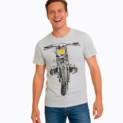 Męski t-shirt z krótkim rękawem, z motocyklem, szary