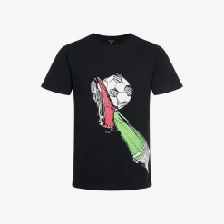 Męski t-shirt z krótkim rękawem, z motywem piłkarskim, czarny