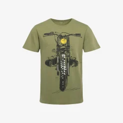 Męski t-shirt z krótkim rękawem, z motocyklem, oliwkowy