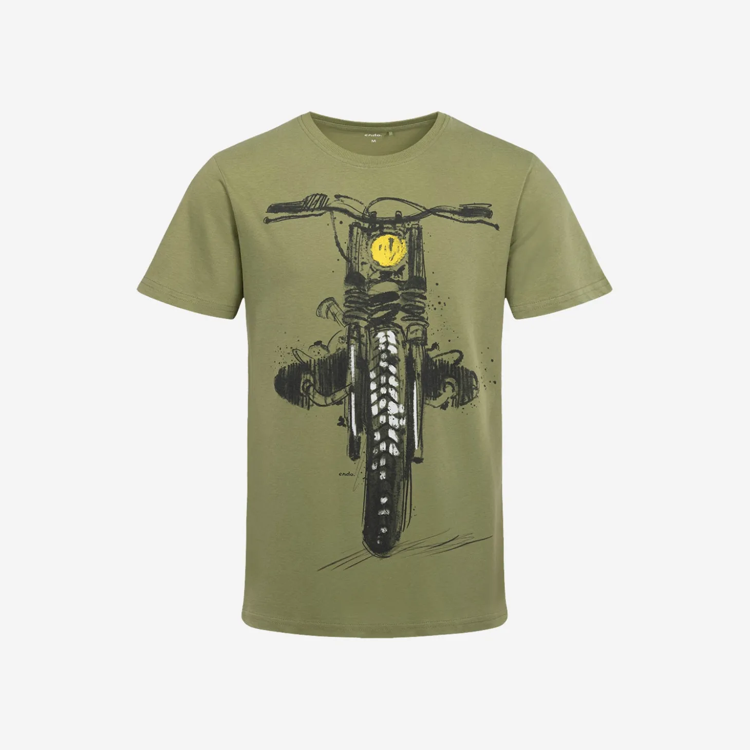 Męski t-shirt z krótkim rękawem, z motocyklem, oliwkowy