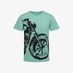 Męski t-shirt z krótkim rękawem, z motocyklem, zielony