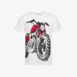 Męski t-shirt z krótkim rękawem, z motocyklem, biały